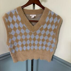 Sincerely Jules Soft Plush Fuzzy V-neck Diamond Print Pullover Sweater Vest Medi